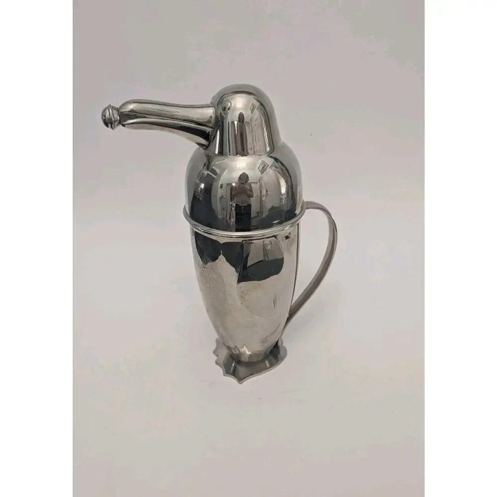 Art Deco Style Penguin Cocktail Shaker Silver Plated Restoration Hardware